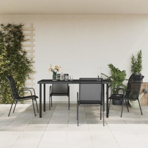 vidaXL VidaXL 5 Piece Patio Dining Set Black Steel and Textilene 1