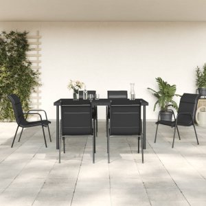 vidaXL VidaXL 7 Piece Patio Dining Set Black Steel and Textilene 1