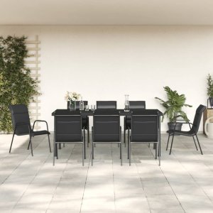 vidaXL VidaXL 9 Piece Patio Dining Set Black Steel and Textilene 1