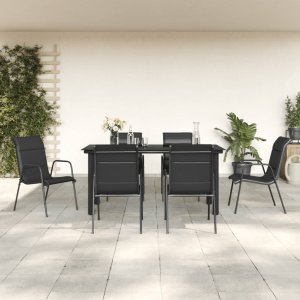 vidaXL VidaXL 7 Piece Patio Dining Set Black Steel and Textilene 1