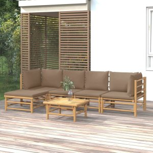 vidaXL VidaXL 6 Piece Patio Lounge Set with Taupe Cushions Bamboo 1