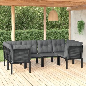 vidaXL VidaXL 6 Piece Patio Lounge Set Black and Gray Poly Rattan 1