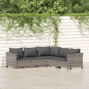 vidaXL VidaXL 5 Piece Patio Lounge Set with Cushions Gray Poly Rattan 1