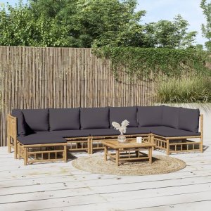 vidaXL VidaXL 8 Piece Patio Lounge Set with Dark Gray Cushions Bamboo 1