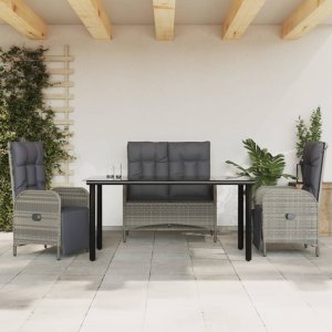 vidaXL VidaXL 4 Piece Patio Dining Set with Cushions Gray Poly Rattan 1