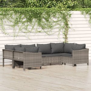 vidaXL VidaXL 6 Piece Patio Lounge Set with Cushions Gray Poly Rattan 1