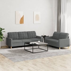 vidaXL VidaXL 2 Piece Sofa Set with Cushions Dark Gray Fabric 1