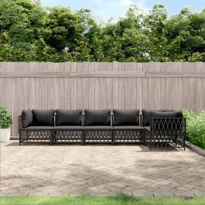 vidaXL VidaXL 6 Piece Patio Lounge Set with Cushions Anthracite Steel 1