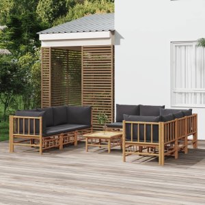 vidaXL VidaXL 9 Piece Patio Lounge Set with Dark Gray Cushions Bamboo 1