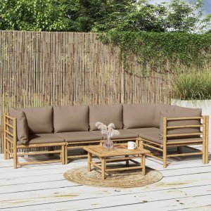 vidaXL VidaXL 6 Piece Patio Lounge Set with Taupe Cushions Bamboo 1