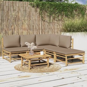 vidaXL VidaXL 6 Piece Patio Lounge Set with Taupe Cushions Bamboo 1