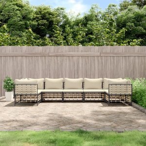 vidaXL VidaXL 7 Piece Patio Lounge Set with Cushions Anthracite Poly Rattan 1