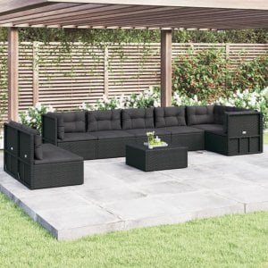 vidaXL VidaXL 8 Piece Patio Lounge Set with Cushions Black Poly Rattan 1