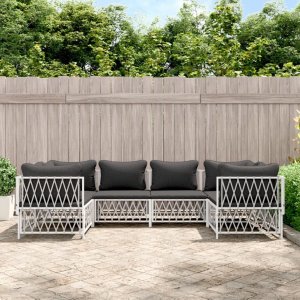 vidaXL VidaXL 6 Piece Patio Lounge Set with Cushions White Steel 1