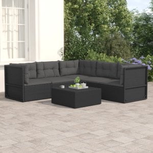 vidaXL VidaXL 5 Piece Patio Lounge Set with Cushions Black Poly Rattan 1