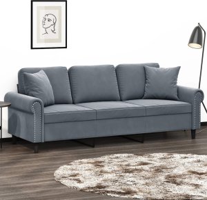 vidaXL VidaXL 3-Seater Sofa with Throw Pillows Dark Gray 70.9" Velvet 1