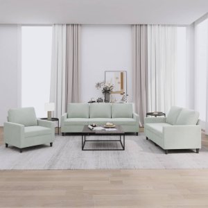 vidaXL VidaXL 3 Piece Sofa Set with Cushions Light Gray Velvet 1