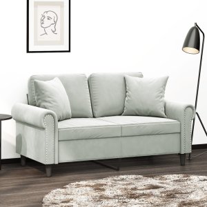 vidaXL VidaXL 2-Seater Sofa with Throw Pillows Light Gray 47.2" Velvet 1