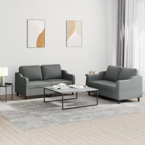 vidaXL VidaXL 2 Piece Sofa Set with Cushions Dark Gray Fabric 1