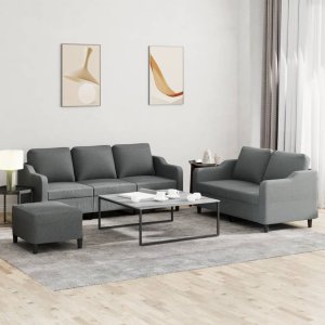 vidaXL VidaXL 3 Piece Sofa Set with Cushions Dark Gray Fabric 1