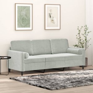 vidaXL VidaXL 3-Seater Sofa with Throw Pillows Light Gray 70.9" Velvet 1