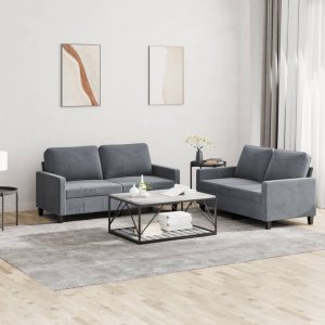 vidaXL VidaXL 2 Piece Sofa Set with Cushions Dark Gray Velvet 1