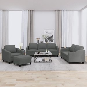 vidaXL VidaXL 4 Piece Sofa Set with Cushions Dark Gray Fabric 1