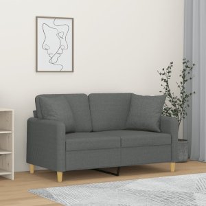 vidaXL VidaXL 2-Seater Sofa with Throw Pillows Dark Gray 47.2" Fabric 1