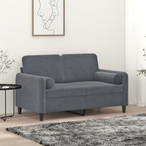 vidaXL VidaXL 2-Seater Sofa with Throw Pillows Dark Gray 47.2" Velvet 1