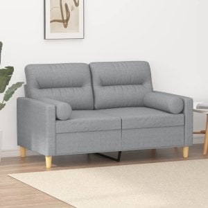 vidaXL VidaXL 2-Seater Sofa with Throw Pillows Light Gray 47.2" Fabric 1