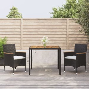 vidaXL VidaXL 3 Piece Patio Dining Set with Cushions Black Poly Rattan 1