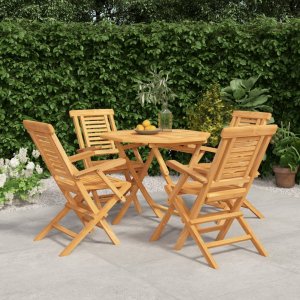 vidaXL VidaXL 5 Piece Patio Dining Set Solid Wood Teak 1