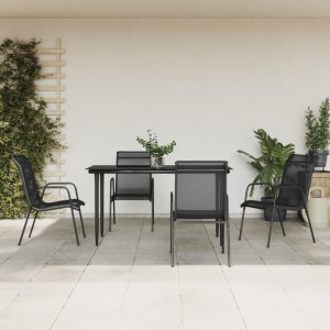 vidaXL VidaXL 5 Piece Patio Dining Set Black Steel and Textilene 1