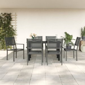 vidaXL VidaXL 7 Piece Patio Dining Set Black Steel and Textilene 1