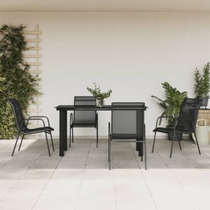 vidaXL VidaXL 5 Piece Patio Dining Set Black Steel and Textilene 1