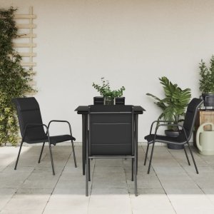 vidaXL VidaXL 5 Piece Patio Dining Set Black Steel and Textilene 1