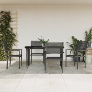 vidaXL VidaXL 5 Piece Patio Dining Set Black Steel and Textilene 1