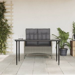 vidaXL VidaXL 2 Piece Patio Dining Set with Cushions Gray Poly Rattan 1