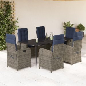 vidaXL VidaXL 7 Piece Patio Dining Set with Cushions Gray Poly Rattan 1