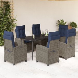 vidaXL VidaXL 7 Piece Patio Dining Set with Cushions Gray Poly Rattan 1