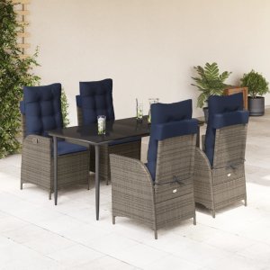 vidaXL VidaXL 5 Piece Patio Dining Set with Cushions Gray Poly Rattan 1