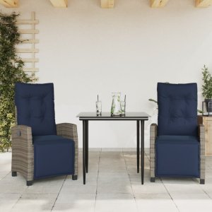 vidaXL VidaXL 3 Piece Patio Dining Set with Cushions Gray Poly Rattan 1