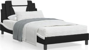 vidaXL VidaXL Bed Frame with Headboard Black and White 39.4"x74.8" Twin Faux Leather 1