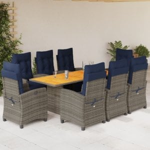 vidaXL VidaXL 9 Piece Patio Dining Set with Cushions Gray Poly Rattan 1