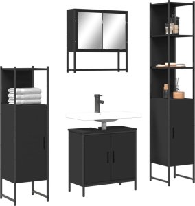 vidaXL VidaXL 4 Piece Bathroom Furniture Set Black Engineered Wood 1