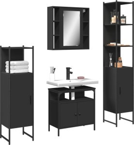 vidaXL VidaXL 4 Piece Bathroom Cabinet Set Black Engineered Wood 1