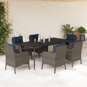 vidaXL VidaXL 7 Piece Patio Dining Set with Cushions Gray Poly Rattan 1