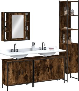 vidaXL VidaXL 4 Piece Bathroom Cabinet Set Smoked Oak Engineered Wood 1