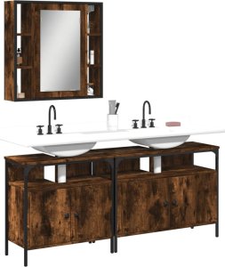 vidaXL VidaXL 3 Piece Bathroom Cabinet Set Smoked Oak Engineered Wood 1