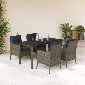 vidaXL VidaXL 5 Piece Patio Dining Set with Cushions Gray Poly Rattan 1